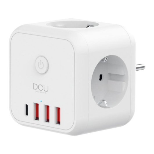 Regleta DCU Tecnologic 3 Tomas 3 USB-A 1 USB-C con Protección y Interruptor
