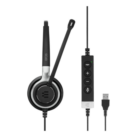 Auriculares Epos Impact SC 660 USB con cable USB, cancelación de ruido, negro y plata
