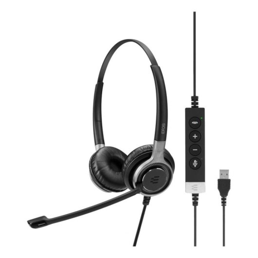 Auriculares Epos Impact SC 660 USB con cable USB, cancelación de ruido, negro y plata