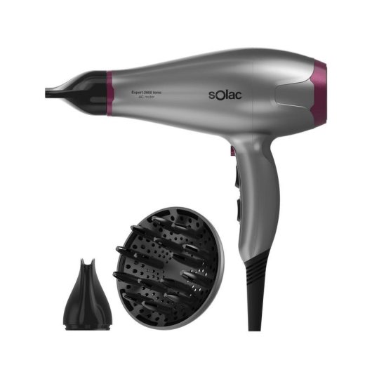 Secador de Cabelo Iónico Profissional Solac Expert 2600 Ionic 2600W 6 Temperaturas 3 Velocidades com Difusor Cinzento