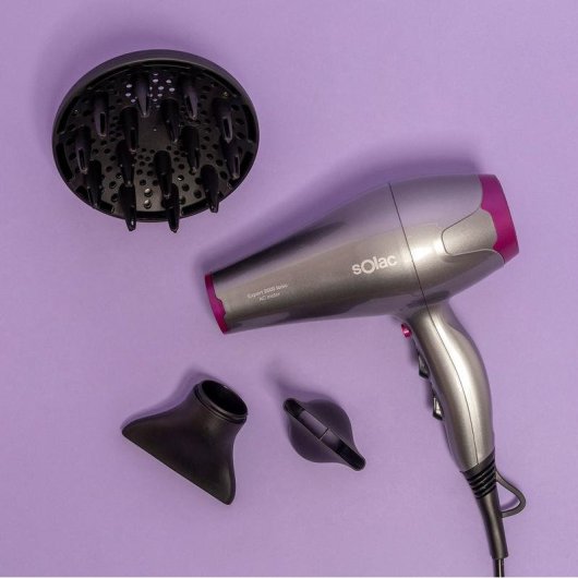 Secador de Cabelo Iónico Profissional Solac Expert 2600 Ionic 2600W 6 Temperaturas 3 Velocidades com Difusor Cinzento