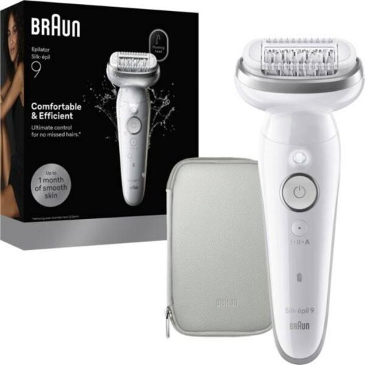 Depiladora Eléctrica Braun Silk-épil 9 SES9-030 Inalámbrica 2 Cabezales Seco y Húmedo 40 Pinzas