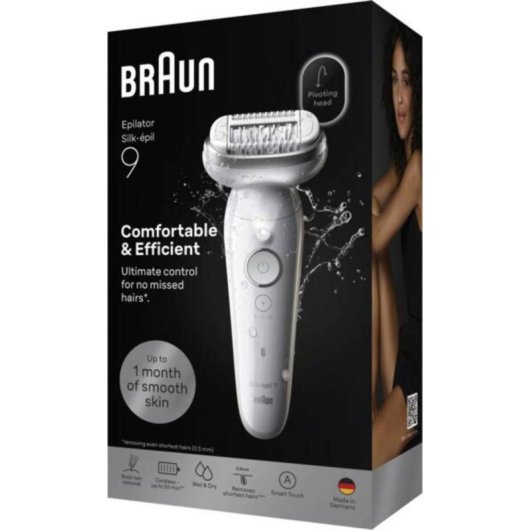 Depiladora Eléctrica Braun Silk-épil 9 SES9-030 Inalámbrica 2 Cabezales Seco y Húmedo 40 Pinzas