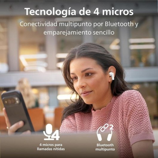 Auriculares Philips TAT2200WT/00 inalámbricos Bluetooth con cancelación activa de ruido blanco