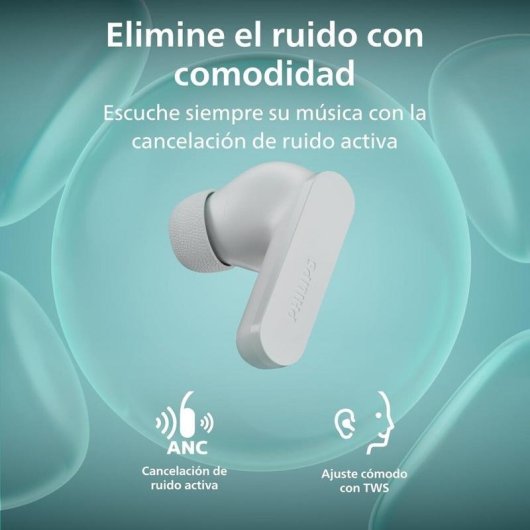 Auriculares Philips TAT2200WT/00 inalámbricos Bluetooth con cancelación activa de ruido blanco
