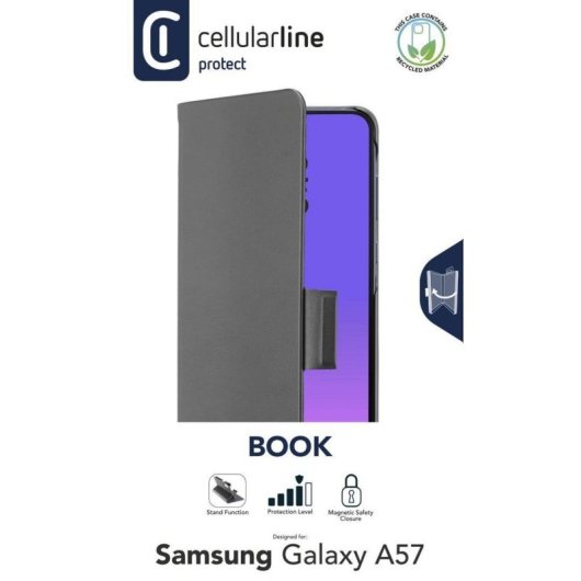 Funda para móvil Cellularline Book Folio Piel Negra Cierre Magnético para Galaxy A57