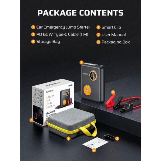 Autostartgerät AFERIY GK03 2000A Natrium-Ionen 27500mAh Schwarz