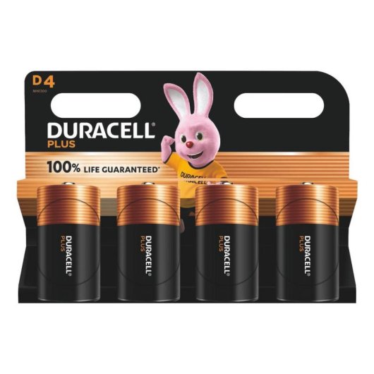Alkaline-Batterie Duracell Plus D, Zylindrisch, 4er-Pack