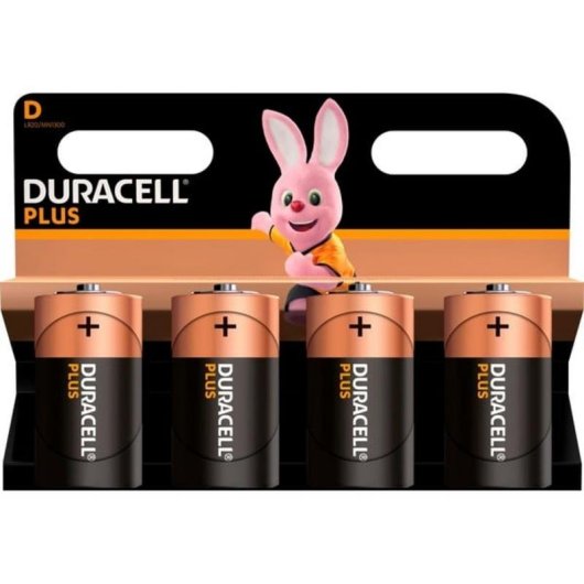 Alkaline-Batterie Duracell Plus D, Zylindrisch, 4er-Pack