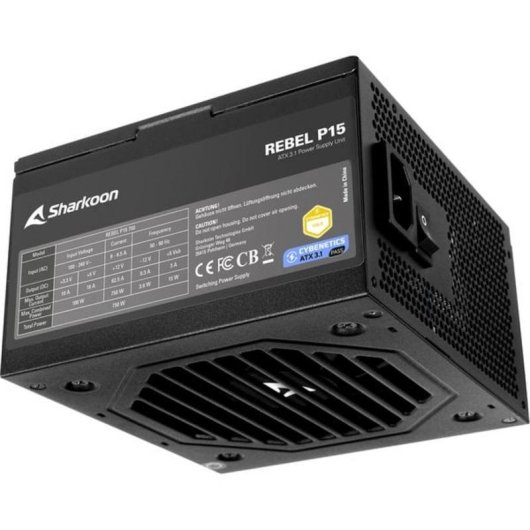 Fuente de Alimentación Sharkoon Rebel P15 750W Certificación Cybenetics Gold ventilador 120 mm
