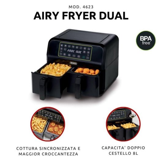 Freidora de Aire Ariete 4623/00 8L 1700W con Doble cesta y Temporizador