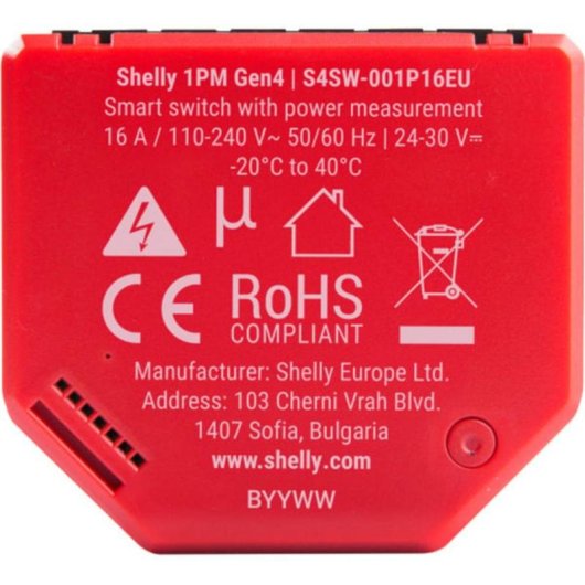 Relé Wi-Fi Shelly 1PM Gen4 Zigbee Matter Control iluminación Monitorización energía Empotrable