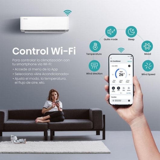 Aire Acondicionado MultiSplit 2x1 Hisense 3.010 Frigorías A++ Inverter Bomba de Calor WiFi Mando a Distancia R32