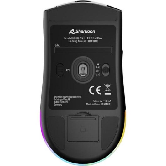 Ratón Sharkoon SKILLER SGM25W Gaming RGB Kabellos 12000DPI Schwarz