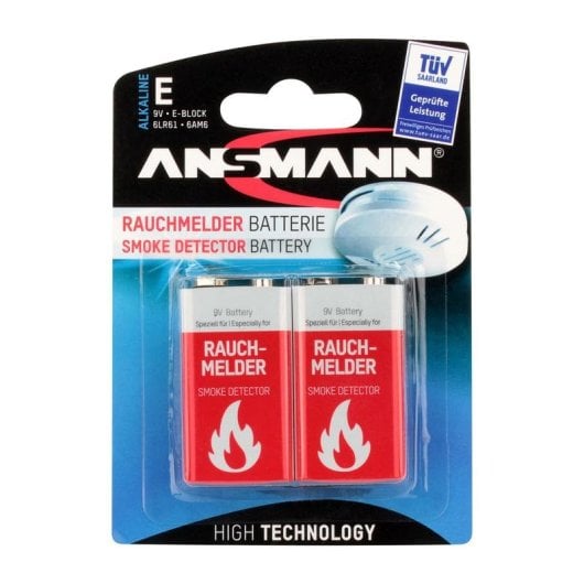Akku 9V Alkaline Ansmann 2-für-Rauchmelder Wiederaufladbar