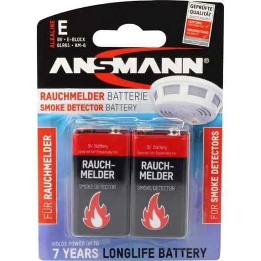 Akku 9V Alkaline Ansmann 2-für-Rauchmelder Wiederaufladbar