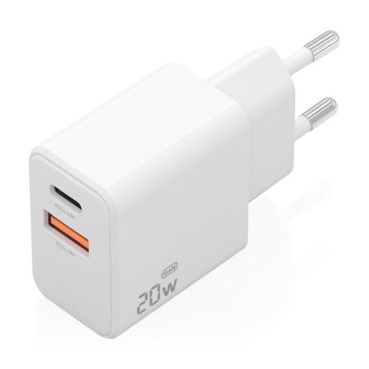 Cargador GaN Aisens 20W USB-C PD3.0 USB-A QC3.0 Blanco
