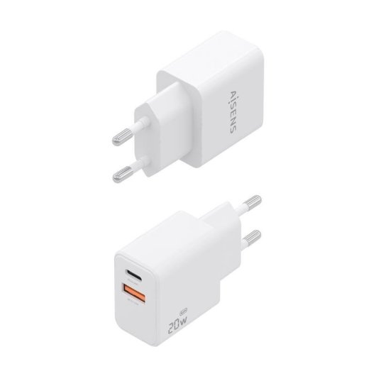 Cargador GaN Aisens 20W USB-C PD3.0 USB-A QC3.0 Blanco