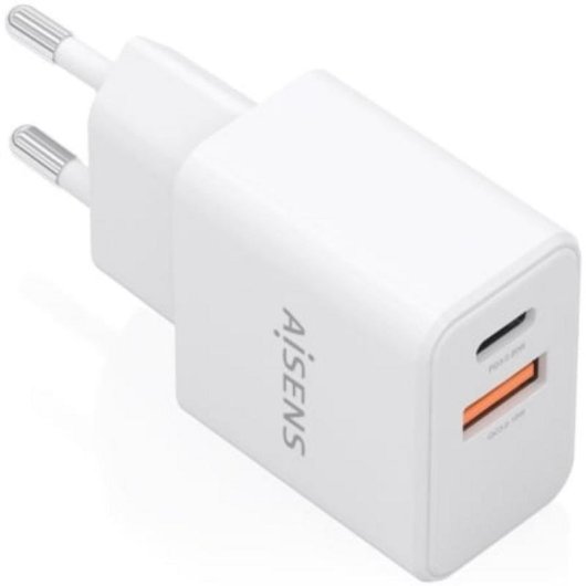 Cargador GaN Aisens 20W USB-C PD3.0 USB-A QC3.0 Blanco