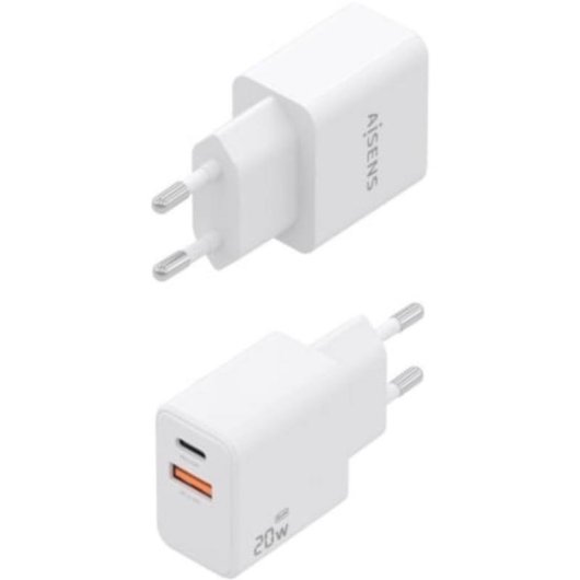 Cargador GaN Aisens 20W USB-C PD3.0 USB-A QC3.0 Blanco