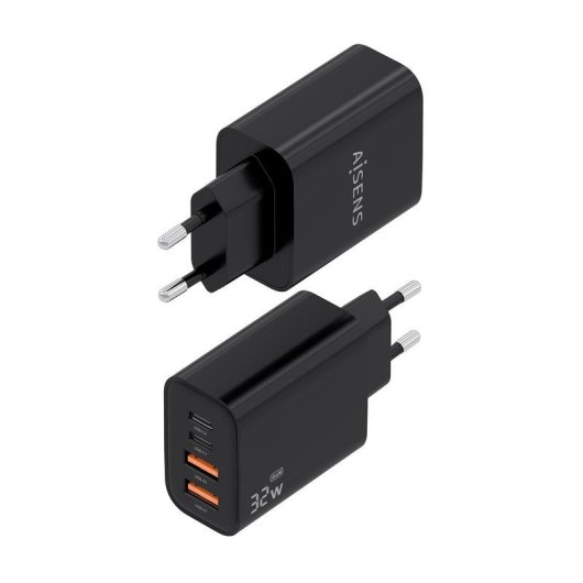 Carregador GaN Aisens 32W 2xUSB-C PD3.0 2xUSB-A Preto