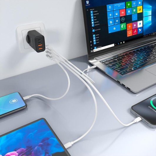 Carregador GaN Aisens 32W 2xUSB-C PD3.0 2xUSB-A Preto