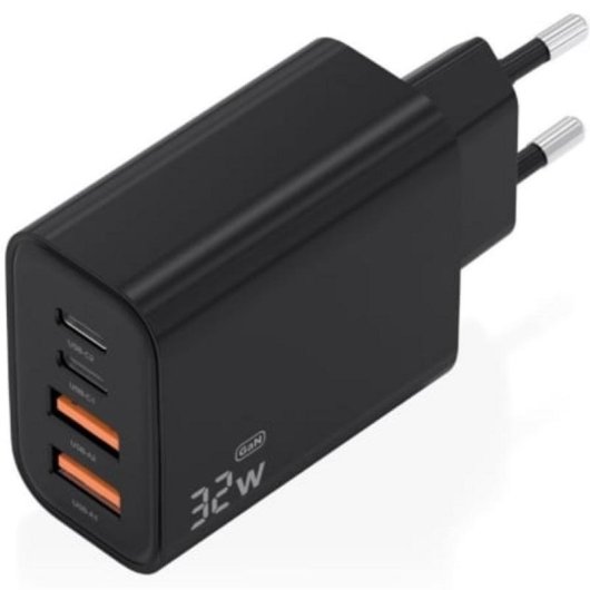 Carregador GaN Aisens 32W 2xUSB-C PD3.0 2xUSB-A Preto