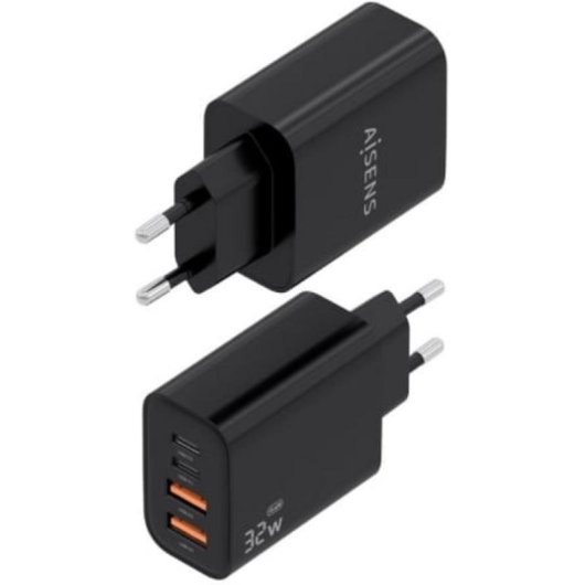 Carregador GaN Aisens 32W 2xUSB-C PD3.0 2xUSB-A Preto