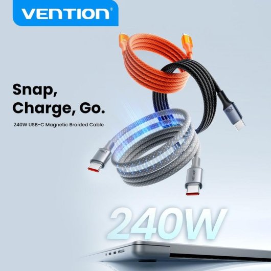 Cable magnético USB-C Vention TSAOF 5A 240W 1m Naranja