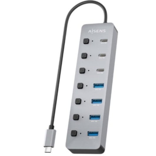 Hub Aisens 8 puertos USB 3.2 Gen2 10G ASUC-8P044-GR con PD 100W y botones