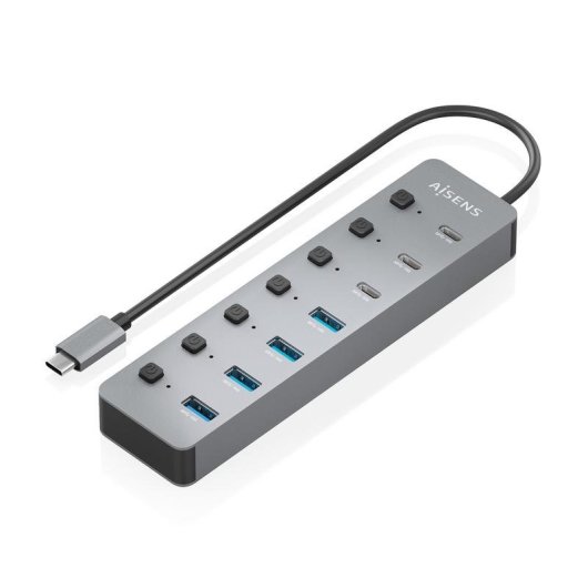 Hub Aisens 8 puertos USB 3.2 Gen2 10G ASUC-8P044-GR con PD 100W y botones