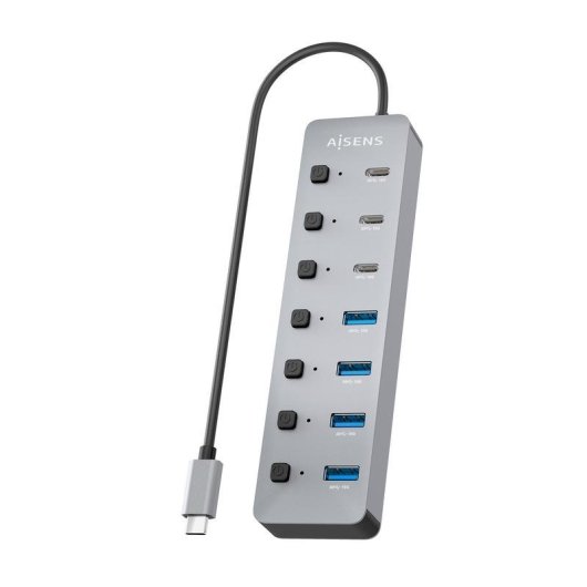 Hub Aisens 8 puertos USB 3.2 Gen2 10G ASUC-8P044-GR con PD 100W y botones