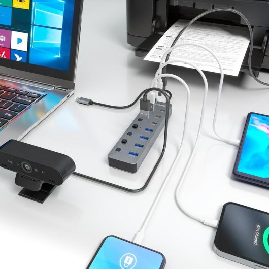 Hub Aisens 8 puertos USB 3.2 Gen2 10G ASUC-8P044-GR con PD 100W y botones