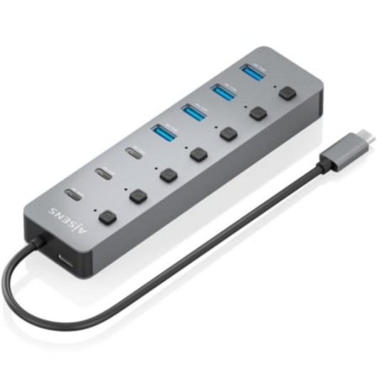 Hub Aisens 8 puertos USB 3.2 Gen2 10G ASUC-8P044-GR con PD 100W y botones
