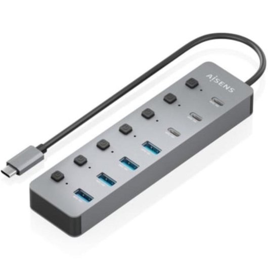 Hub Aisens 8 puertos USB 3.2 Gen2 10G ASUC-8P044-GR con PD 100W y botones