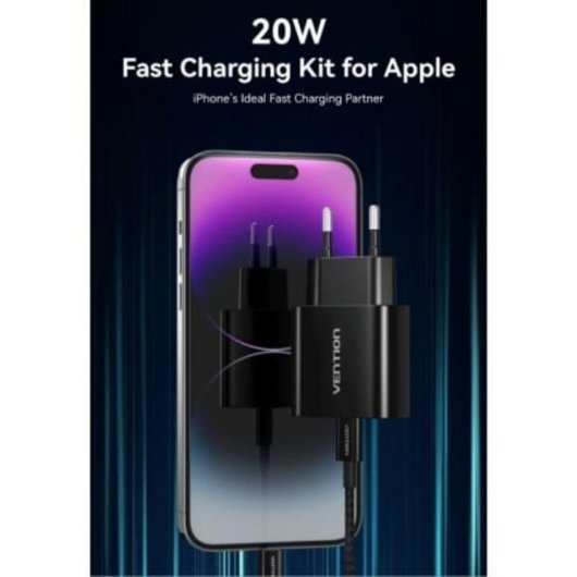 Cargador de pared Vention G17B0-EU 20W USB-C con cable Lightning Negro