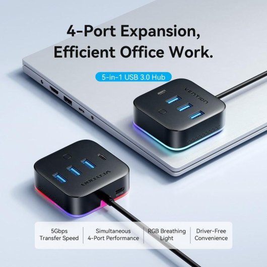 Hub Vention 5 puertos USB 3.0 5 Gbps modelo CHZBC con USB-C PD