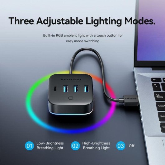 Hub Vention 5 puertos USB 3.0 5 Gbps modelo CHZBC con USB-C PD