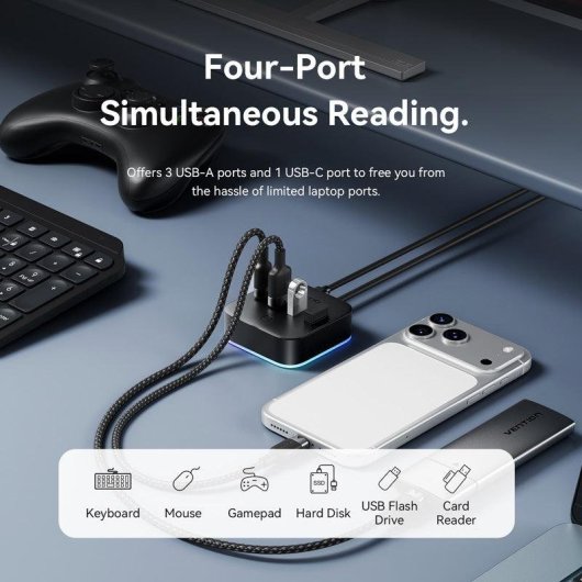 Hub Vention 5 puertos USB 3.0 5 Gbps modelo CHZBC con USB-C PD