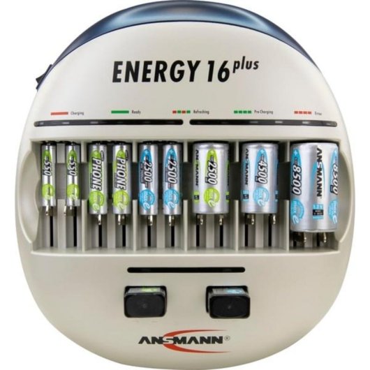 Cargador de baterías Ansmann Energy 16+, 16 baterías, 9V/AA/AAA/C/D, 2 USB