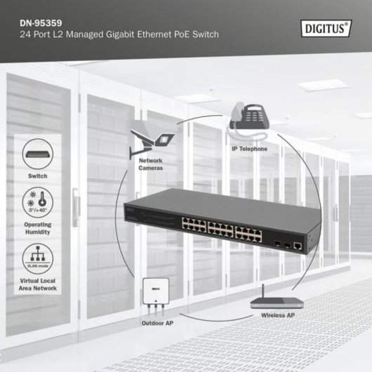 Commutateur PoE Gestionné Digitus DN-95359 24 Ports + 2 SFP 52 Gbps