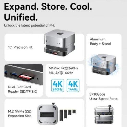 Docking Station Vention THIHAG USB-C 10-in-1 für Mac Mini mit DP 4K und M.2