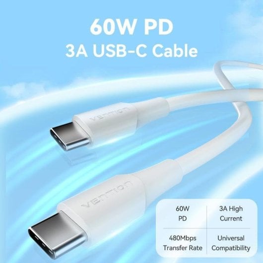 USB-C auf USB-C Kabel Vention TAXWD 3A 0,5m Weiß