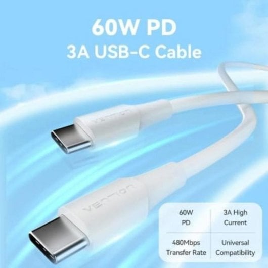 USB-C auf USB-C Kabel Vention TAXWD 3A 0,5m Weiß