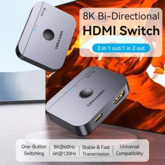 Comutador HDMI Vention AKPB0 8K 2.1 Bidirecional 2 Portas