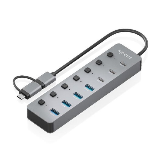 Hub Aisens 8 portas 5 Gbps USB3.1 Gen1 ASUC-8P043-GR com botões