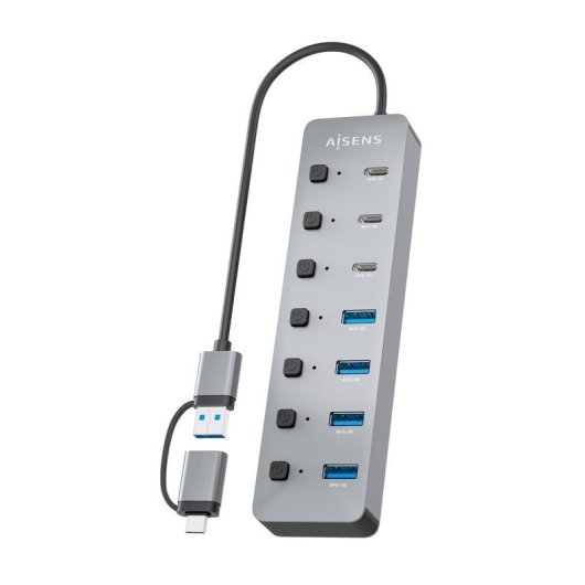 Hub Aisens 8 portas 5 Gbps USB3.1 Gen1 ASUC-8P043-GR com botões
