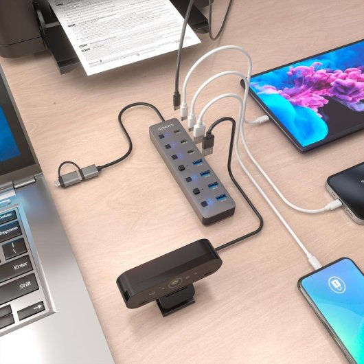 Hub Aisens 8 portas 5 Gbps USB3.1 Gen1 ASUC-8P043-GR com botões