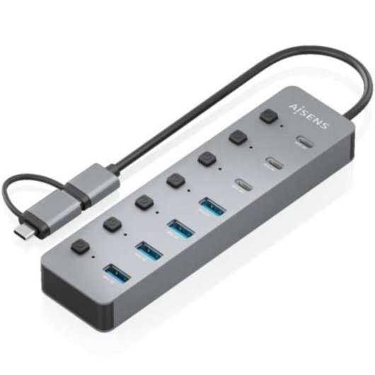 Hub Aisens 8 portas 5 Gbps USB3.1 Gen1 ASUC-8P043-GR com botões