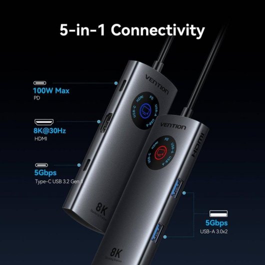 Hub USB-C Vention TQXHB 8K 5-in-1 HDMI Power Delivery